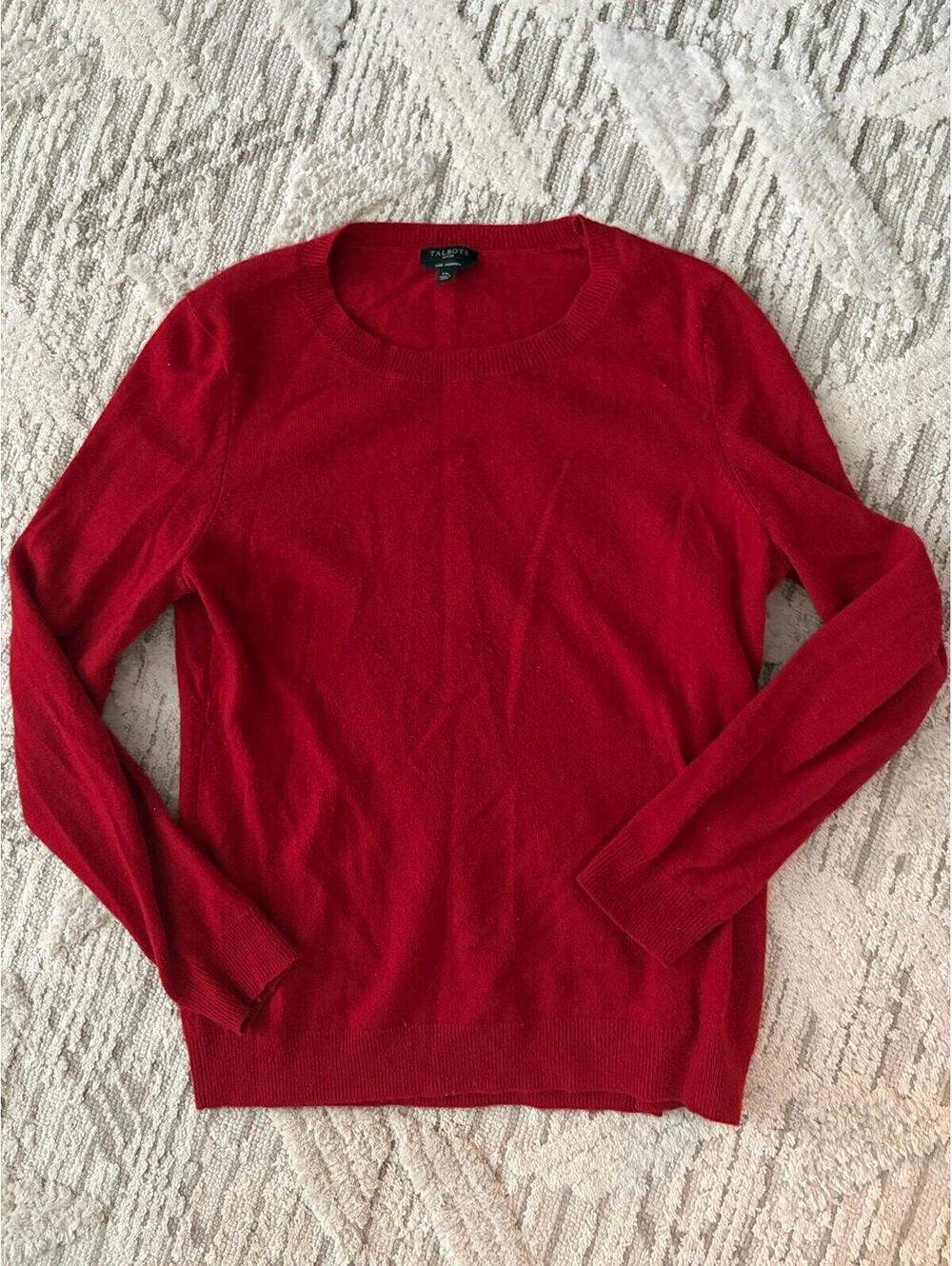 Talbots Petites Pure Cashmere Sweater Red Crew Neck Size MP
